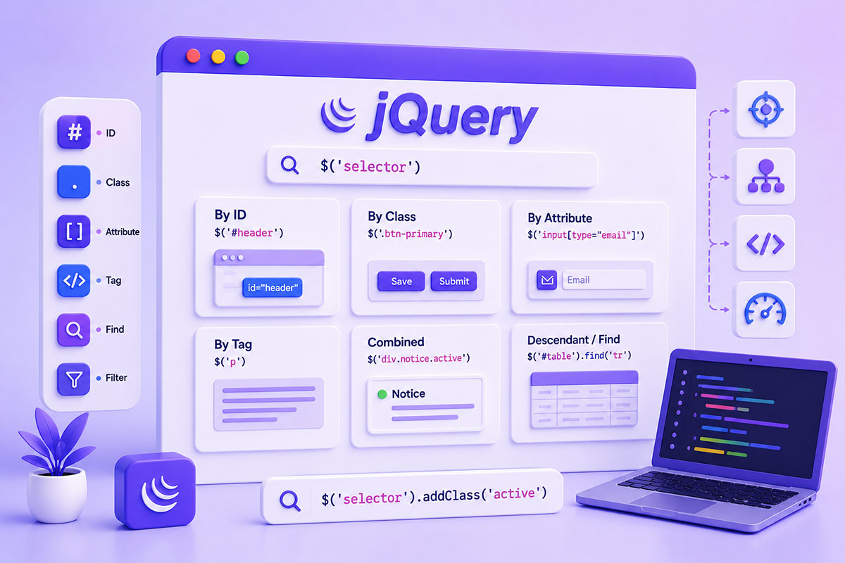 Featured image for “Mastering jQuery Selectors: IDs, Classes, Attributes & DOM Traversal”